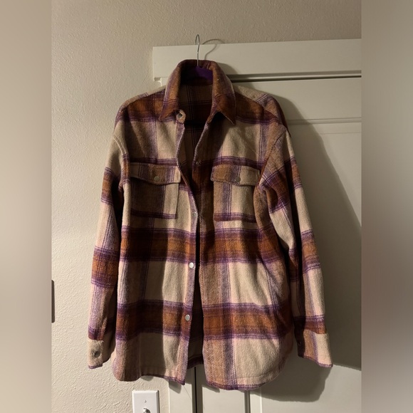 Jackets & Blazers - Plaid Button-Up Shirt Jacket